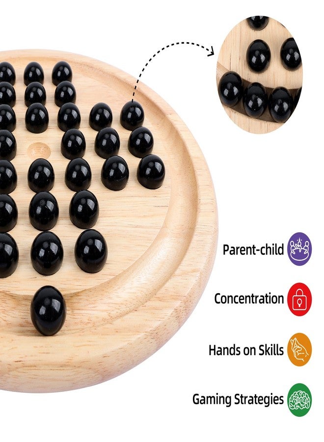 Offelec Wooden Solitaire Board Game with 33 Piece Black Glass Marbles Classic One Player Gameplay Strategy Puzzle Board Games Kids & Adults Fun Family Tabletop Toys, Birthday Gift,Table Games - Image 5