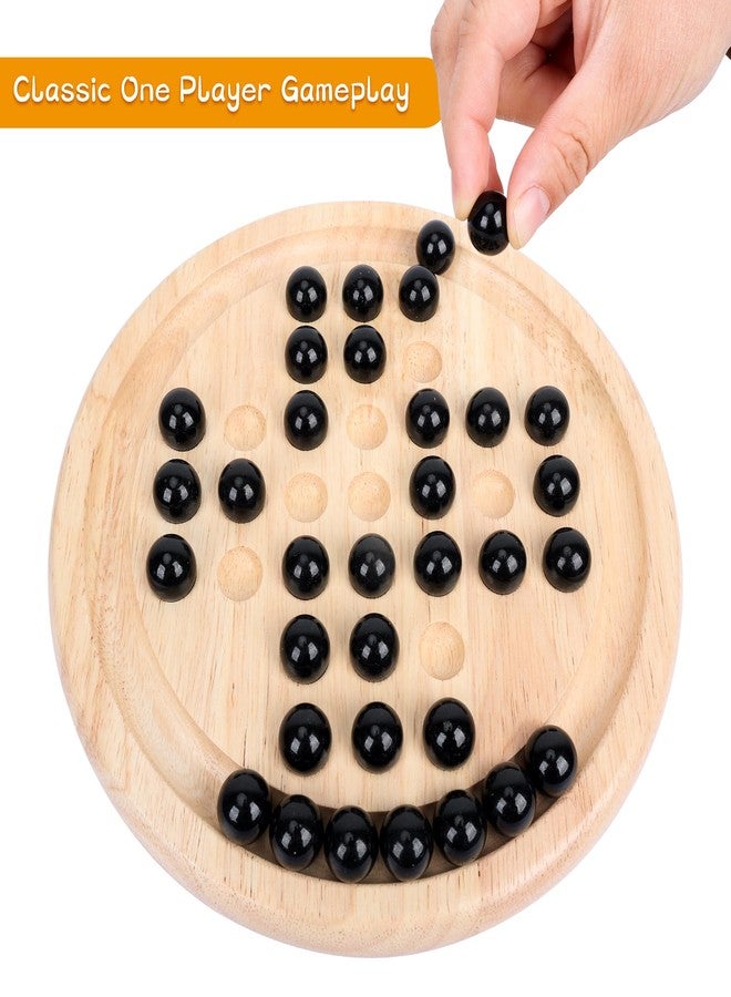 Offelec Wooden Solitaire Board Game with 33 Piece Black Glass Marbles Classic One Player Gameplay Strategy Puzzle Board Games Kids & Adults Fun Family Tabletop Toys, Birthday Gift,Table Games - Image 4