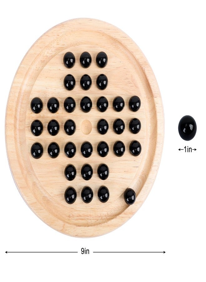 Offelec Wooden Solitaire Board Game with 33 Piece Black Glass Marbles Classic One Player Gameplay Strategy Puzzle Board Games Kids & Adults Fun Family Tabletop Toys, Birthday Gift,Table Games - Image 2