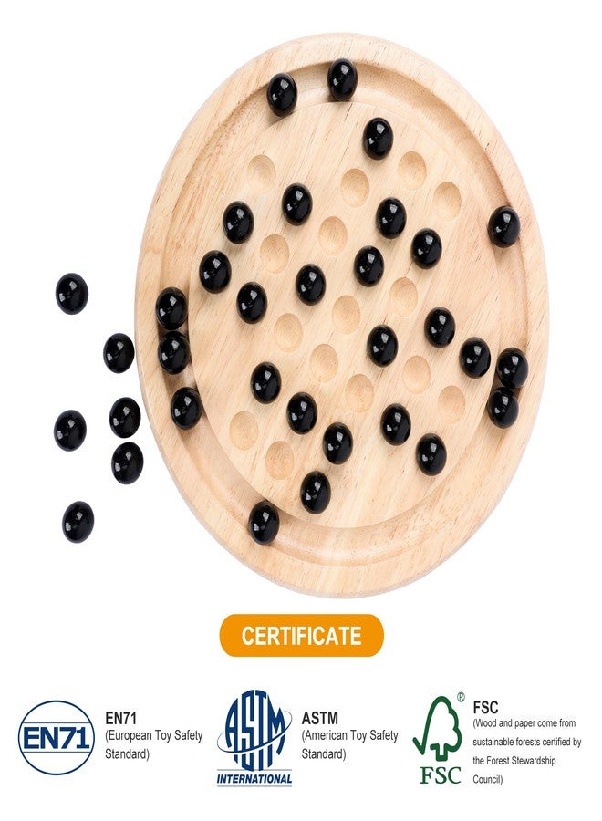 Offelec Wooden Solitaire Board Game with 33 Piece Black Glass Marbles Classic One Player Gameplay Strategy Puzzle Board Games Kids & Adults Fun Family Tabletop Toys, Birthday Gift,Table Games - Image 3