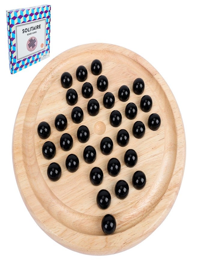 Offelec Wooden Solitaire Board Game with 33 Piece Black Glass Marbles Classic One Player Gameplay Strategy Puzzle Board Games Kids & Adults Fun Family Tabletop Toys, Birthday Gift,Table Games - Image 1