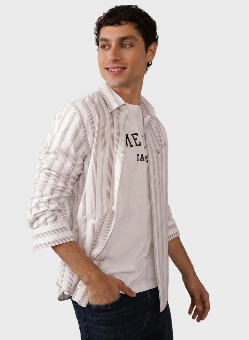 امريكان ايجل Embroidered Logo Stripe Slim Fit Oxford Shirt