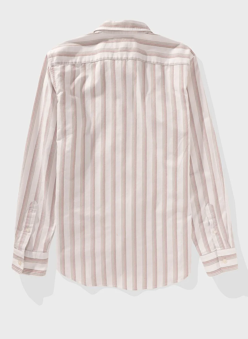 امريكان ايجل Embroidered Logo Stripe Slim Fit Oxford Shirt
