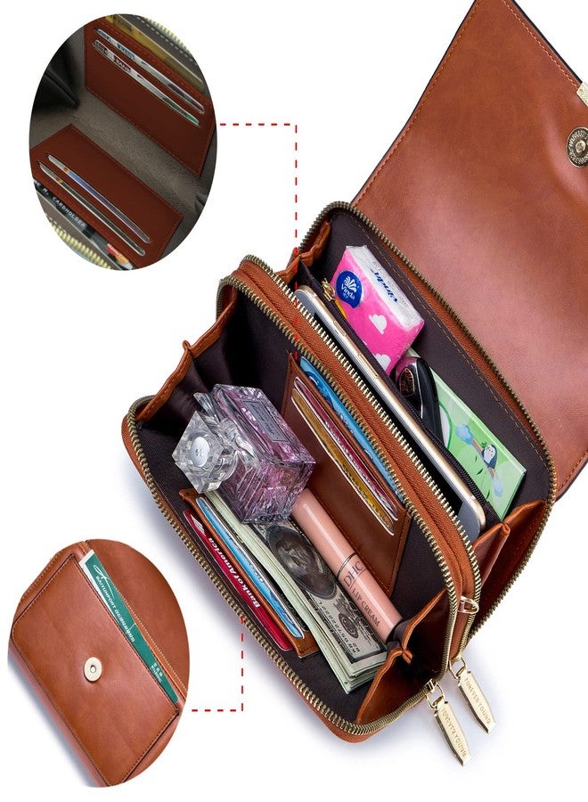 Roulens Small Crossbody Bag for Women,Cell Phone Purse Women's Shoulder Handbags Wallet Purse with Credit Card Slots, Oilwax-yellowbrown, Small, Ar2976-19yellowbrown - Image 2
