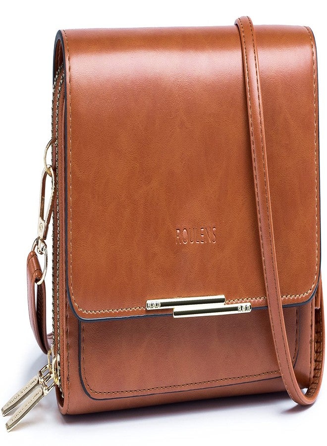 Roulens Small Crossbody Bag for Women,Cell Phone Purse Women's Shoulder Handbags Wallet Purse with Credit Card Slots, Oilwax-yellowbrown, Small, Ar2976-19yellowbrown - Image 1