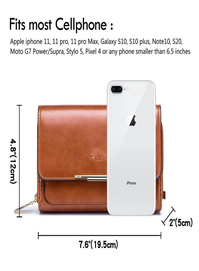 Roulens Small Crossbody Bag for Women,Cell Phone Purse Women's Shoulder Handbags Wallet Purse with Credit Card Slots, Oilwax-yellowbrown, Small, Ar2976-19yellowbrown - Image 4