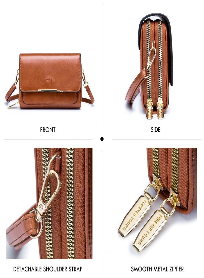 Roulens Small Crossbody Bag for Women,Cell Phone Purse Women's Shoulder Handbags Wallet Purse with Credit Card Slots, Oilwax-yellowbrown, Small, Ar2976-19yellowbrown - Image 3