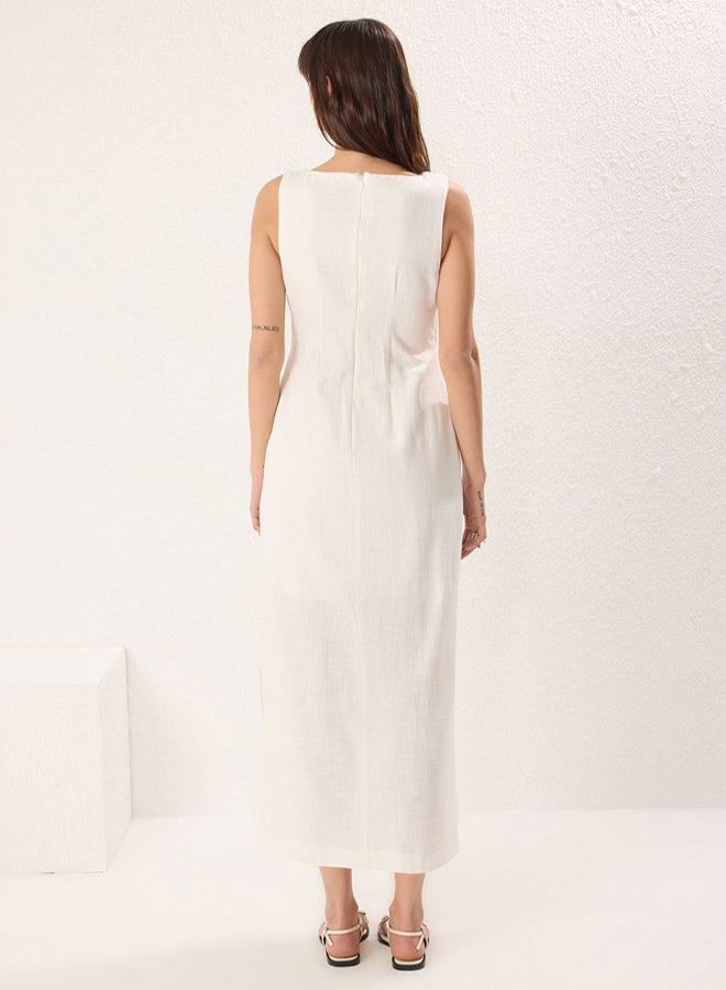 trendyol White A-Line Waist Low-Cut Maxi Lined Woven Dress - Image 4