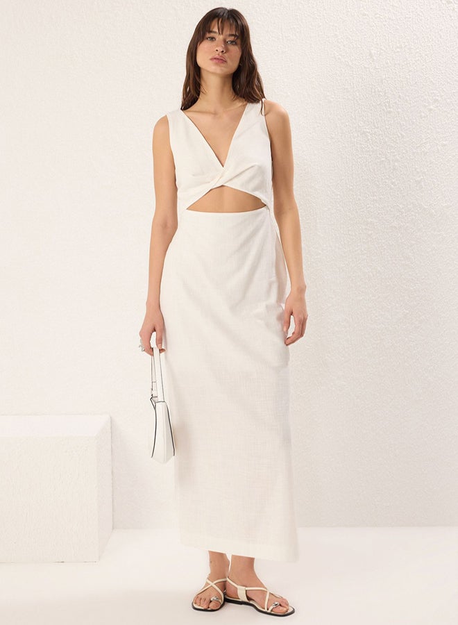 trendyol White A-Line Waist Low-Cut Maxi Lined Woven Dress - Image 1