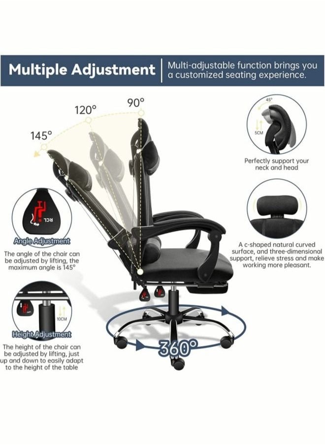 Ergonomic Chair with Footrest Elastic Back Support for Office Chairs Desk Chair with Armrest Computer Chair for Home Breathable Mesh Gaming Chairs Headrest Lumbar Cushion
