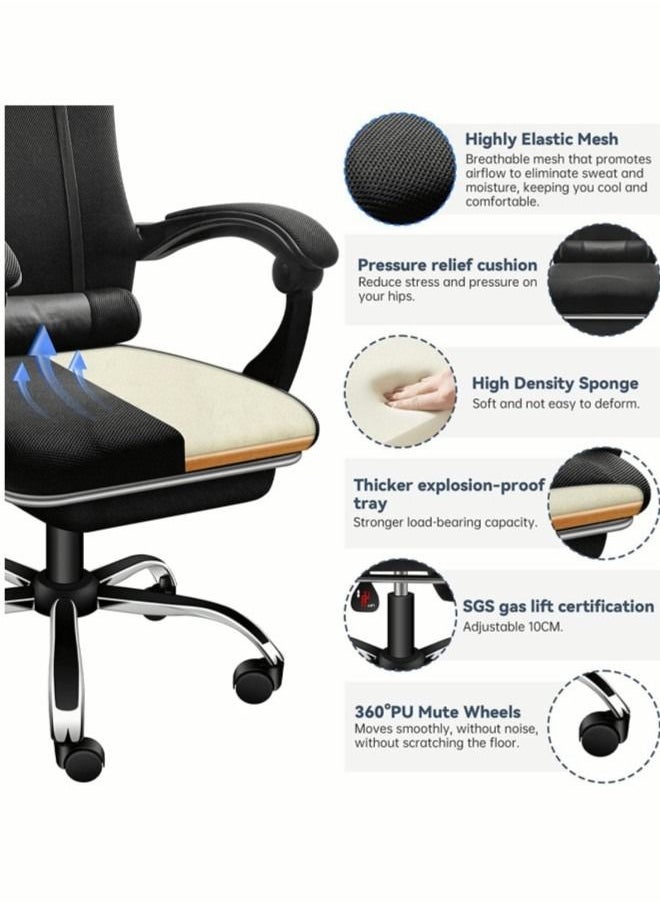 Ergonomic Chair with Footrest Elastic Back Support for Office Chairs Desk Chair with Armrest Computer Chair for Home Breathable Mesh Gaming Chairs Headrest Lumbar Cushion