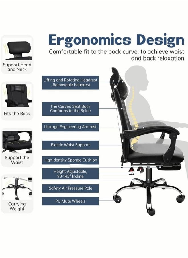 Ergonomic Chair with Footrest Elastic Back Support for Office Chairs Desk Chair with Armrest Computer Chair for Home Breathable Mesh Gaming Chairs Headrest Lumbar Cushion