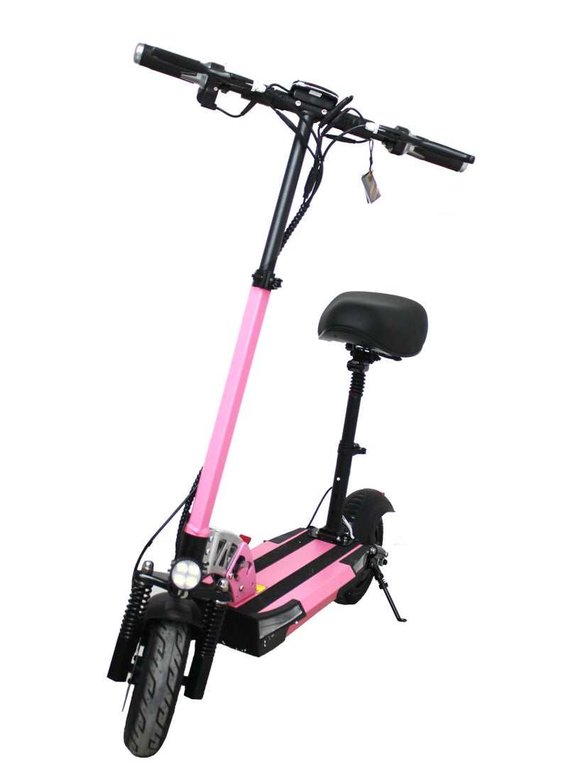 Leaders - Pink Stripe Electric Scooter 500W Motor 48V Battery 50Km/H With Chair 10" Tubeless Tires Led Lights Pink - Image 1
