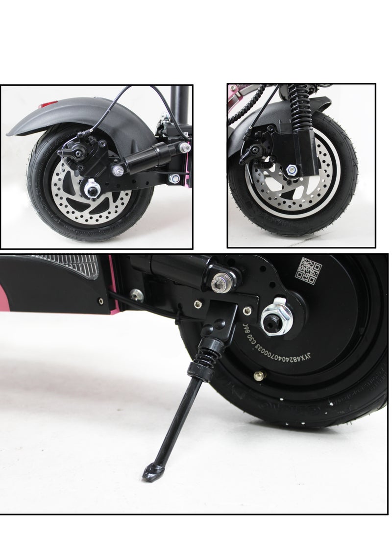 Leaders - Pink Stripe Electric Scooter 500W Motor 48V Battery 50Km/H With Chair 10" Tubeless Tires Led Lights Pink - Image 1
