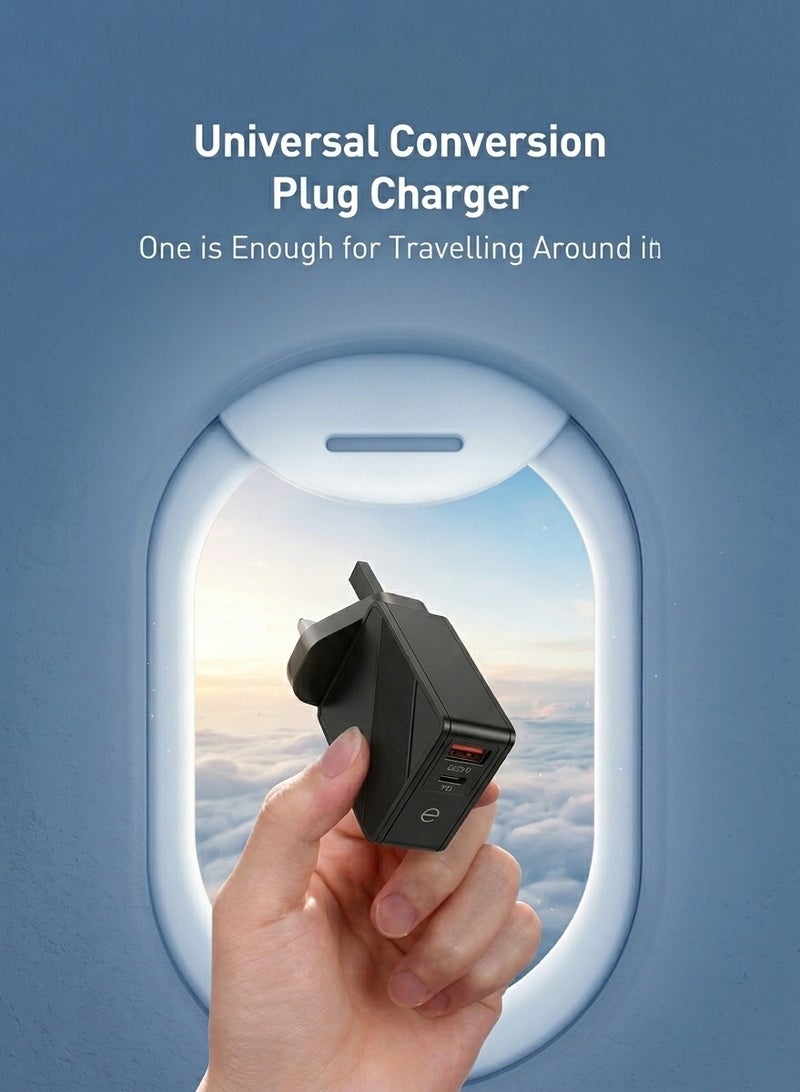 Network شاحن جداري سريع الشحن بقوة 20 واط، منفذ Type-C PD | شاحن سريع USB-A QC 3.0 - حجم صغير ومناسب للشحن - متوافق مع هواتف S25، S24، S23، S22، S21، S20 Ultra، S24+، S23+، S22+، S21+، A53، A15، A54، Fold، Flip، Honor، Xiaomi، Redmi - Image 4