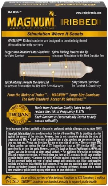 trojan MAGNUM Ribbed Large Lubricated Condoms 12 count  Buy Packs and SAVE Pack of 4 - Image 2
