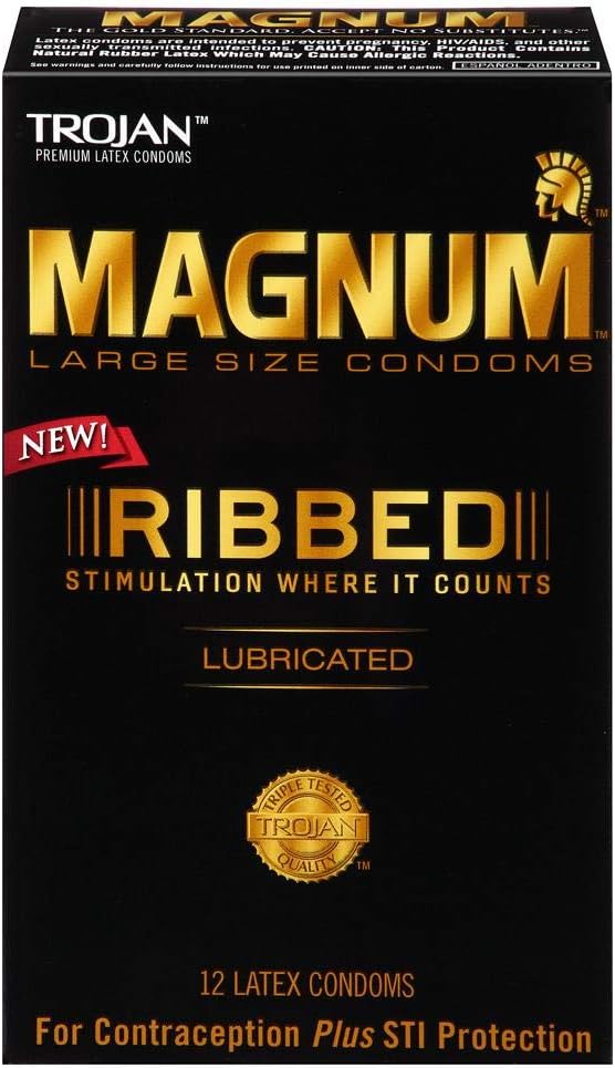 trojan MAGNUM Ribbed Large Lubricated Condoms 12 count  Buy Packs and SAVE Pack of 4 - Image 1
