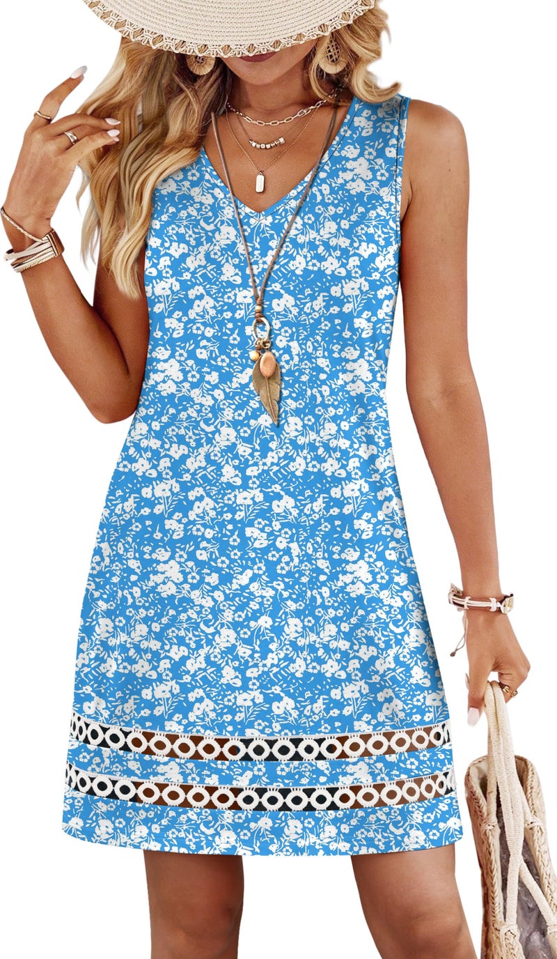 Sipaya Sundresses for Women 2026 V Neck Casual Dresses Spring Wedding Guest Dress Summer Vacation Outfits Travel Going Out Formal Blue Floral Dress S - Image 2
