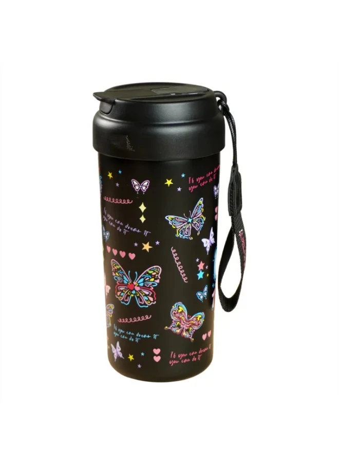 LITTLE SURPRISE BOX Black Butterfly Stainless Steel premium Insulated Detox Infuser Bottle with Tea and Fruit Infuser attachment, 550ml