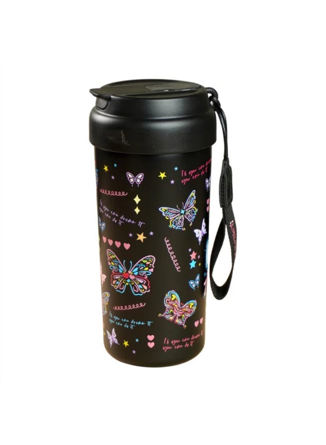 LITTLE SURPRISE BOX Black Butterfly Stainless Steel premium Insulated Detox Infuser Bottle with Tea and Fruit Infuser attachment, 550ml  - Image 1