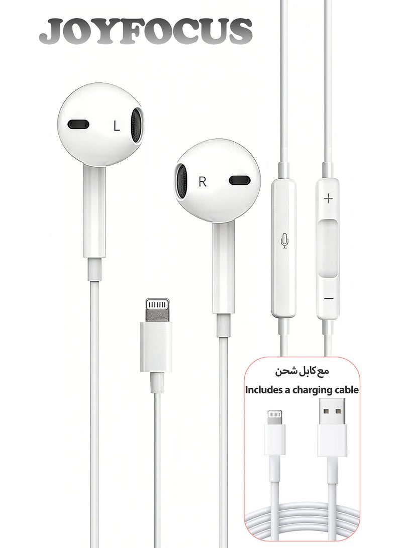 JOYFOCUS Wired In-Ear Headphones, MFi Certified, System-Recognized, High-Definition Call Quality, Balanced and Clear Sound; Compatible with iPone devices featuring a Lightning connector and running iPhone 14/13/12/11/XR/XS/X/8/7 Support All iOS,Comes with a charging cable - Image 1
