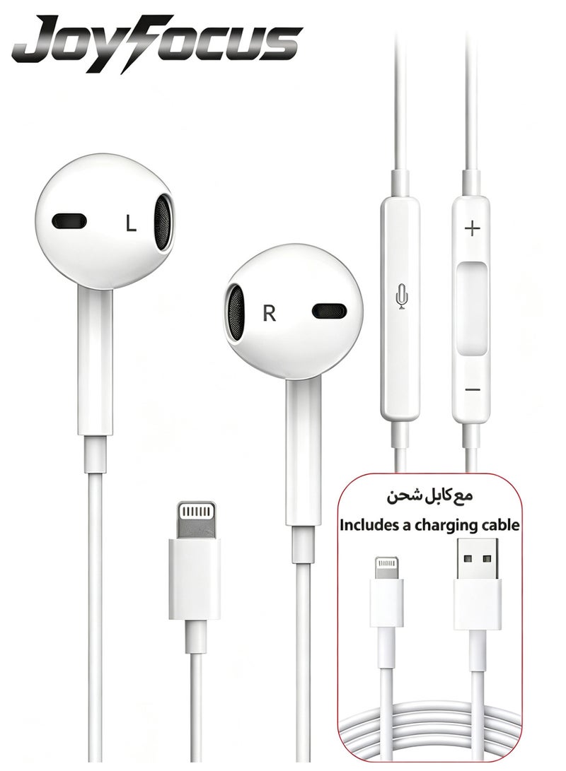 JOYFOCUS Wired In-Ear Headphones, MFi Certified, System-Recognized, High-Definition Call Quality, Balanced and Clear Sound; Compatible with iPone devices featuring a Lightning connector and running iPhone 14/13/12/11/XR/XS/X/8/7 Support All iOS,Comes with a charging cable - Image 1