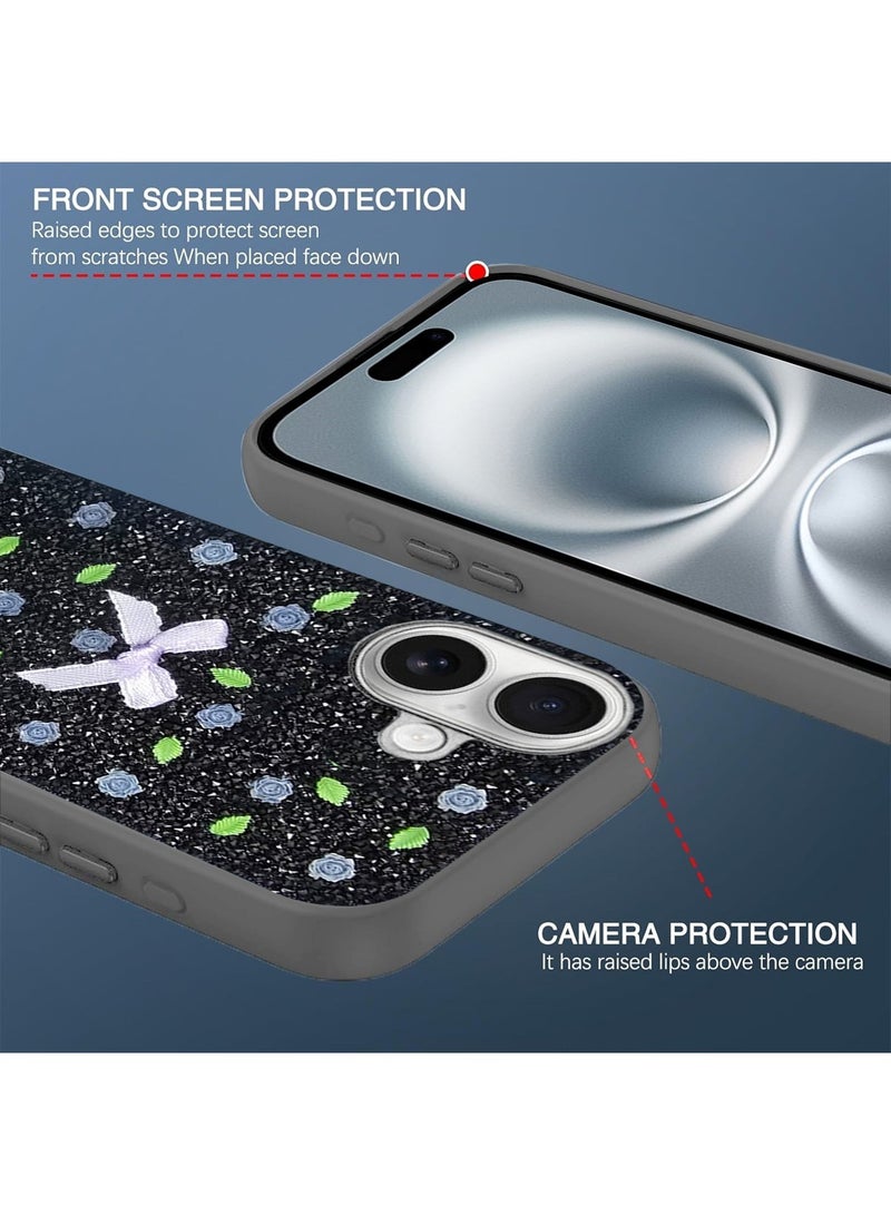 Techie Floral Luxury Sparkling Diamond Rhinestone Back Cover Case for Apple iPhone 16 Plus - Grey - Image 3