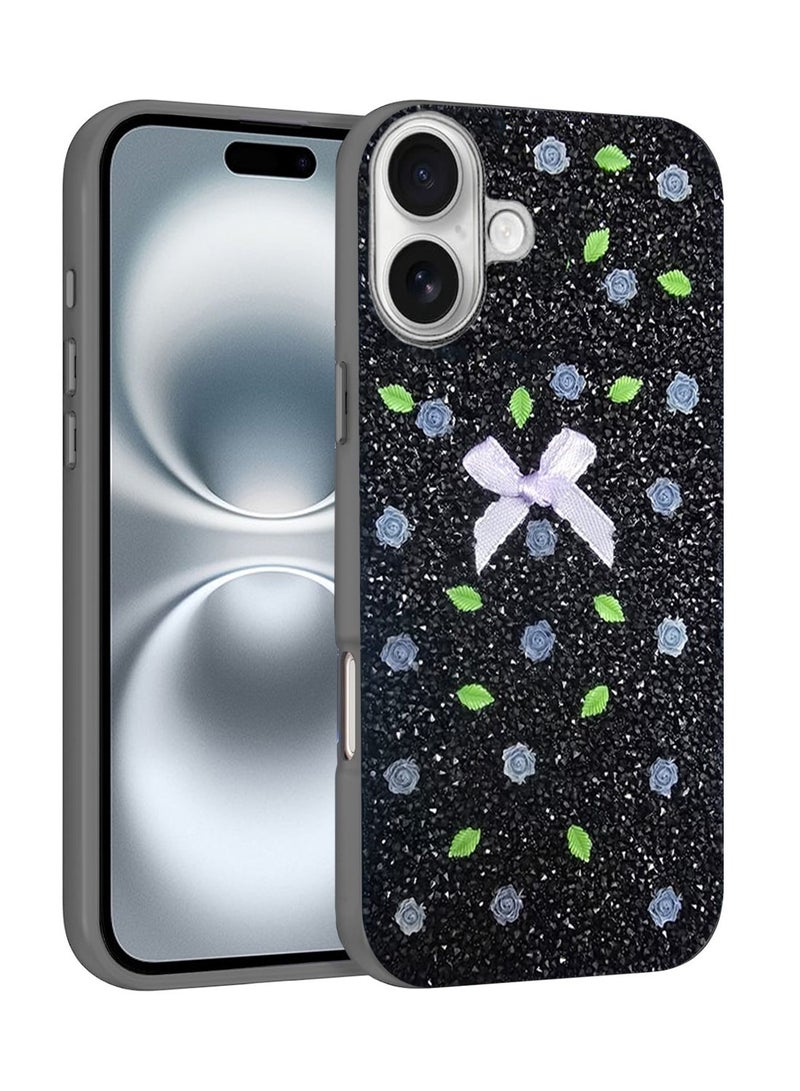 Techie Floral Luxury Sparkling Diamond Rhinestone Back Cover Case for Apple iPhone 16 Plus - Grey - Image 1