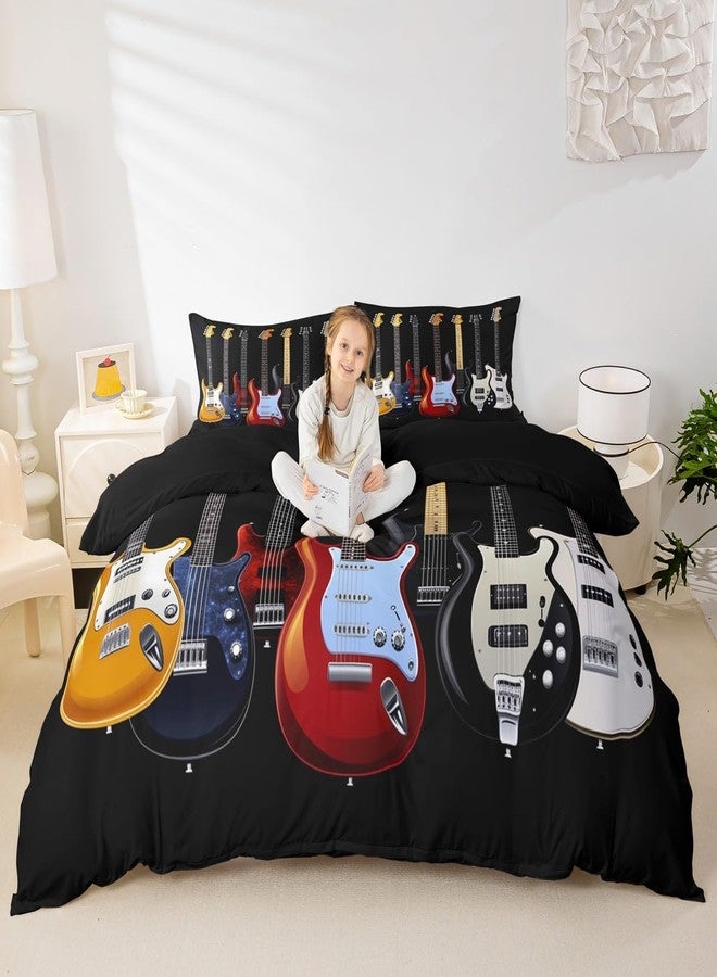 Feelyou Guitar Printed Bedding Set Teens Rock Music Themed Duvet Cover for Kids Children Adults Colorful Musical Pattern Comforter Cover Hip Hop Stripe Style Bedspread Cover Bedroom Decor 3Pcs Queen Size - Image 4