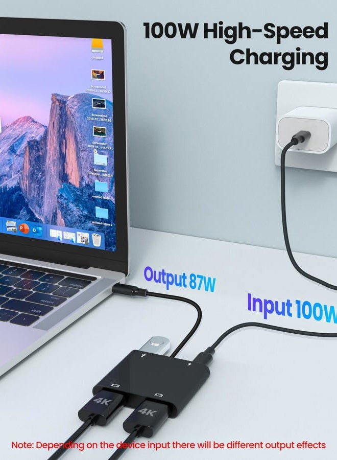 Fophmo USB C to Dual HDMI Adapter, 4K@60Hz with 100W PD, USB-A, Support C to 2 HD Splitter Extended Display for Type C Devices (MST is not Supported on MacOS) (Black, 3 * 0.6 * 4in) - Image 5