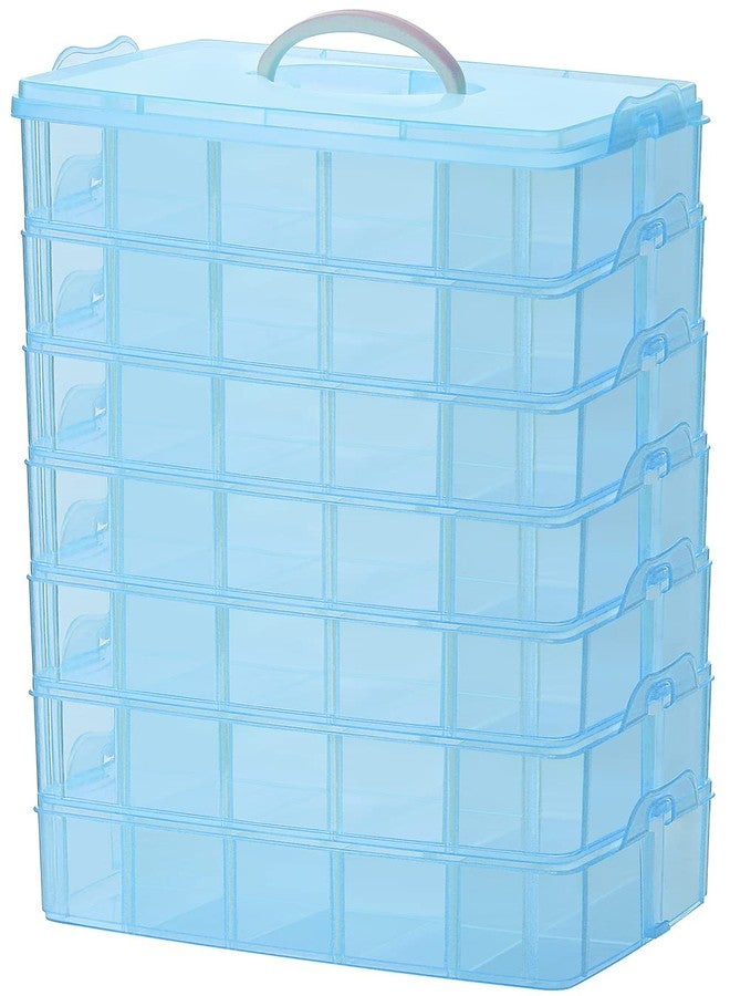 Sooyee 7 Layers Stackable Storage Container, 70 Adjustable Compartments Stackable Storage Container for Kids Toys, Art Crafts, Jewelry, Supplies, Mini Case & Letter Sticker Included,Blue - Image 1