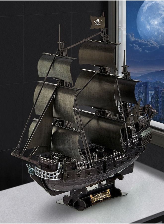 Generic - 3D Puzzles Led Pirate Ship Queen Anne's Revenge Large Model Craft Kits Desk Decor Sailboat Brain Teaser Puzzles Arts and Crafts Hard Puzzles Gifts for Men Women - Image 1