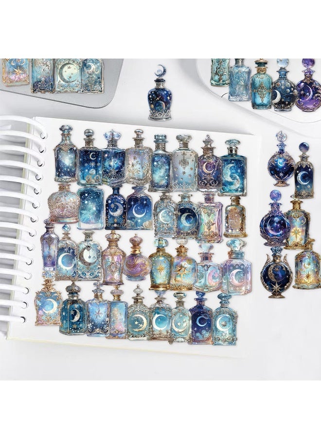 100pcs Bottle Shape Clear Stickers with Moon & Star Designs – DIY Scrapbooking & Decoration Stickers Set - Image 4