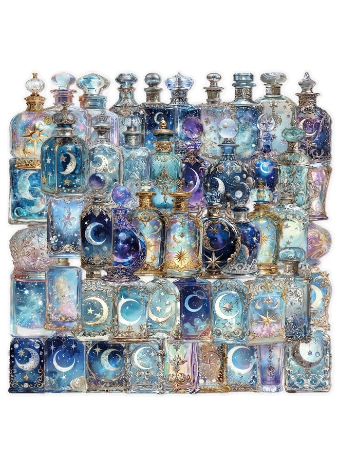 100pcs Bottle Shape Clear Stickers with Moon & Star Designs – DIY Scrapbooking & Decoration Stickers Set - Image 1