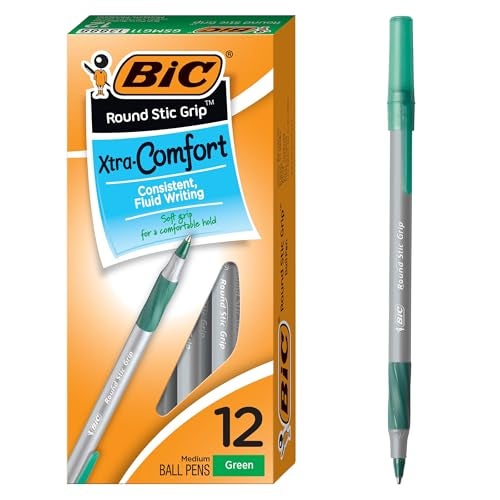 BIC Round Stic® Grip™ Xtra-Comfort Medium Ball Point Pen; Green; 12 Pack - Image 1