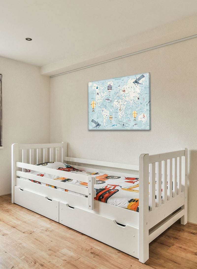 LOWHA Framed Canvas Wall Art Stretched Over Wooden Frame with World Map With Animals Painting, For Home, Living Room, Office Decor - Image 1