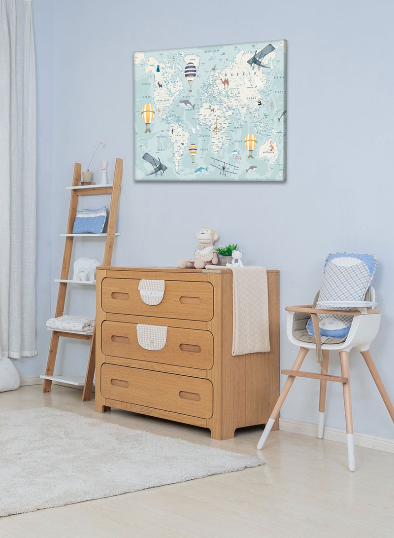 LOWHA Framed Canvas Wall Art Stretched Over Wooden Frame with World Map With Animals Painting, For Home, Living Room, Office Decor - Image 2