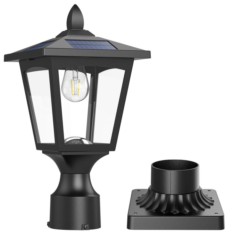 Greluna Solar Post Lights, 6000K Dusk to Dawn Solar Lamp Post Light with Pier Mount Base, Solar Post Lights Outdoor Waterproof for Garden Yard Landscape Pole Pillar, Outside Decorative Lamp(Cool White) - Image 1