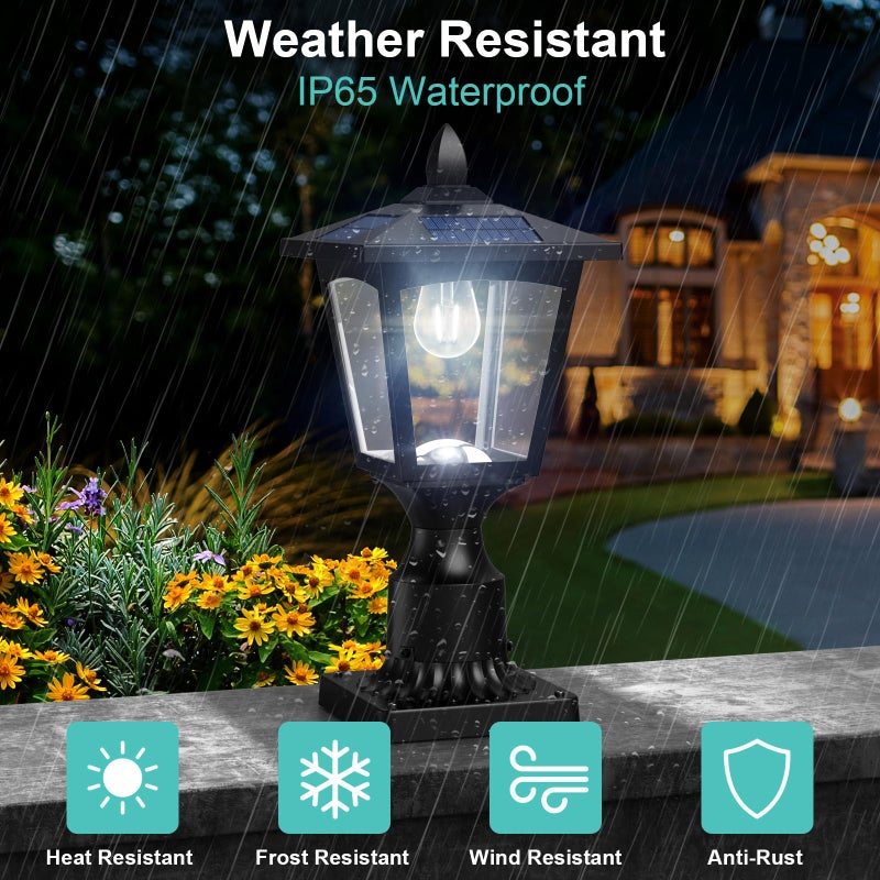 Greluna Solar Post Lights, 6000K Dusk to Dawn Solar Lamp Post Light with Pier Mount Base, Solar Post Lights Outdoor Waterproof for Garden Yard Landscape Pole Pillar, Outside Decorative Lamp(Cool White) - Image 4