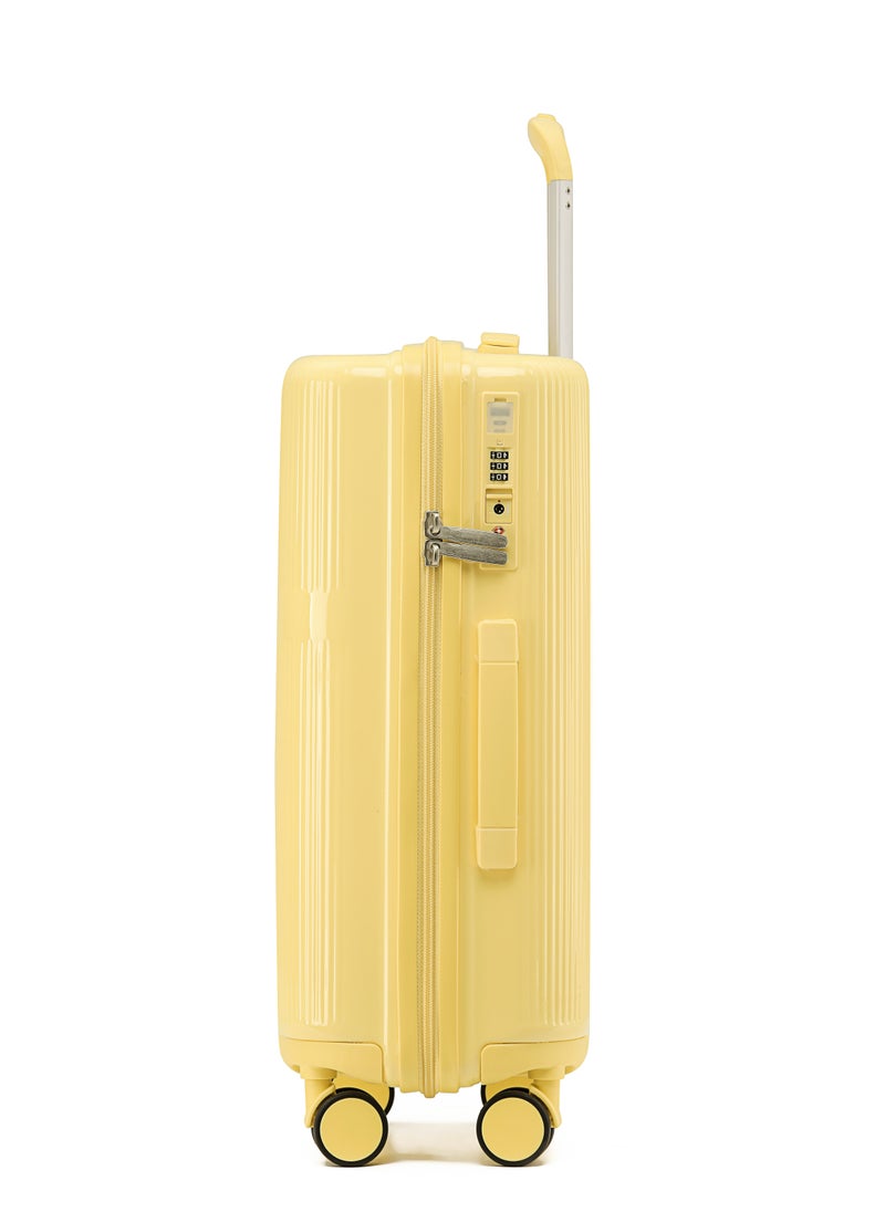 LIGHTGO - LIGHTGO 7624 yellow 20" carry-on cabin Suitcase luggage with TSA Lock travel case YKK zipper power bank pocket 100% PC light weight luggage - Image 1