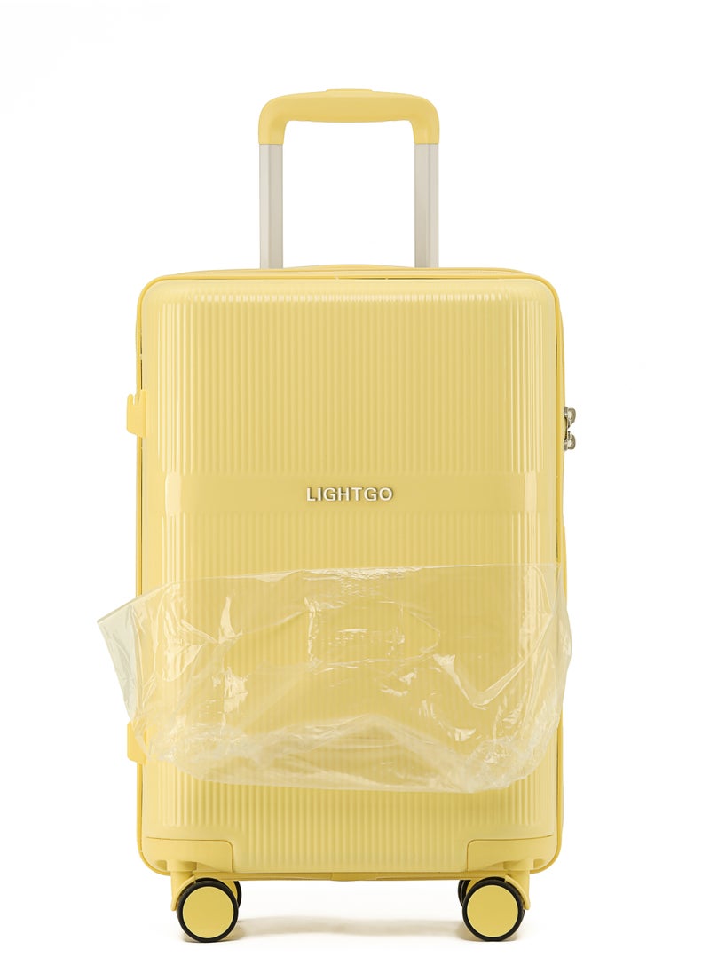 LIGHTGO - LIGHTGO 7624 yellow 20" carry-on cabin Suitcase luggage with TSA Lock travel case YKK zipper power bank pocket 100% PC light weight luggage - Image 1