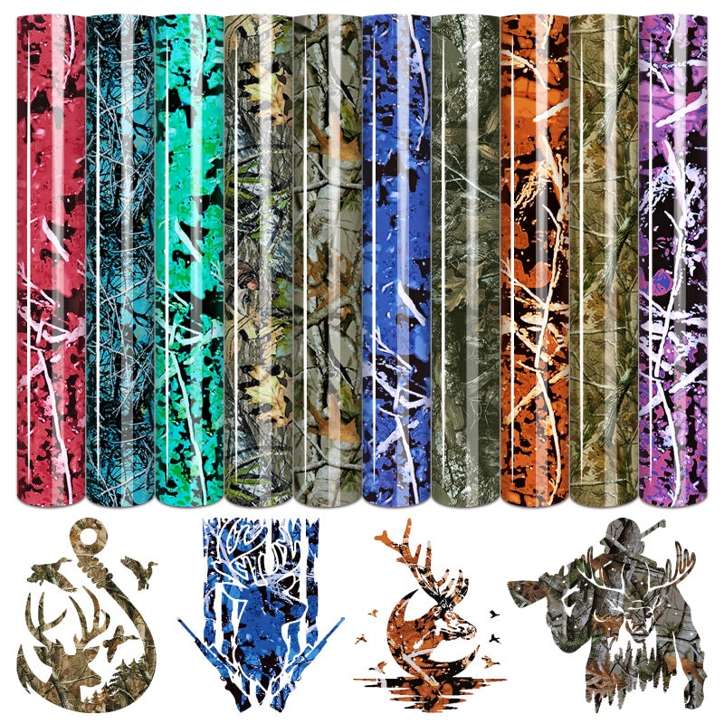Tintnut Real Tree Heat Transfer Vinyl 10 Sheets 10 x 12 Inch Camo Pattern Iron on Vinyl for Hunter Outdoor Camouflage Printed HTV DIY Tshirts Handbags Hat Pants Craft for Cricut or Silhouette Cameo