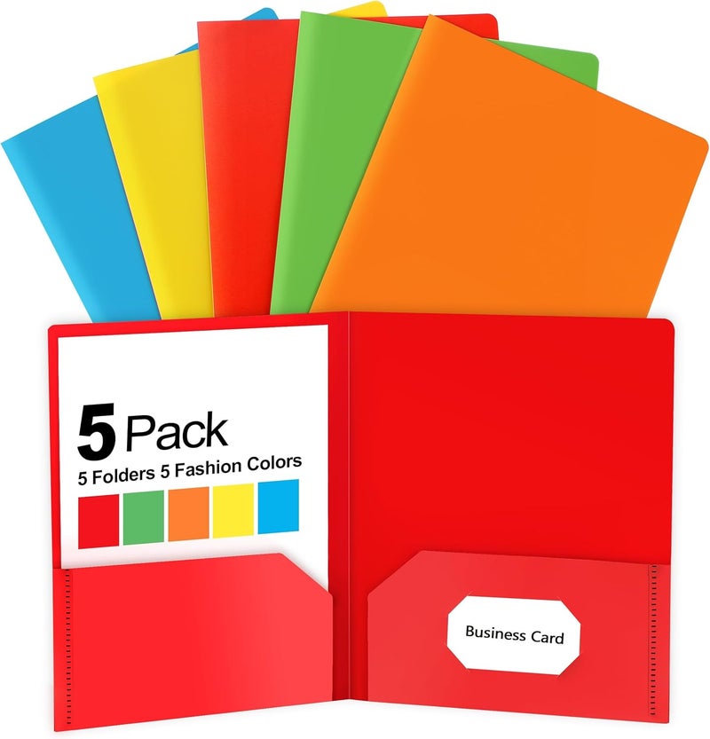 Stable inert material 5 Pcs File Folders with Pockets, Plastic Colored File Folders for Documents, Cute Decorative Letter Size Folders for Filing Cabinet, for Filing Cabinet, School, Office, Business Resume Cost saving user oriented build - Image 1