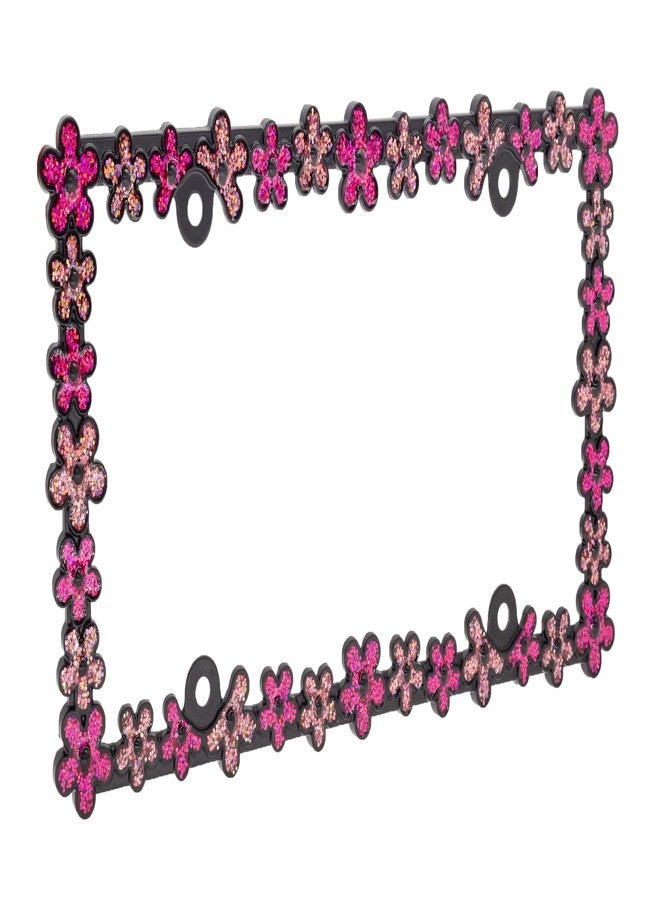Creathome 3D Shining Daisy Wrenth License Plate Frame from Pure Zinc Alloy Metal Perfect Plate Holder,Matt Black with Pink Glitter - Image 4