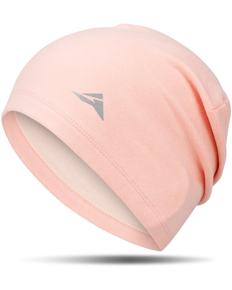 GXCROR Fleece Beanies Flexfit Winter Hats Skull Cap Cycling Cap Reflective Running Gear Bonnet Pink - Image 1