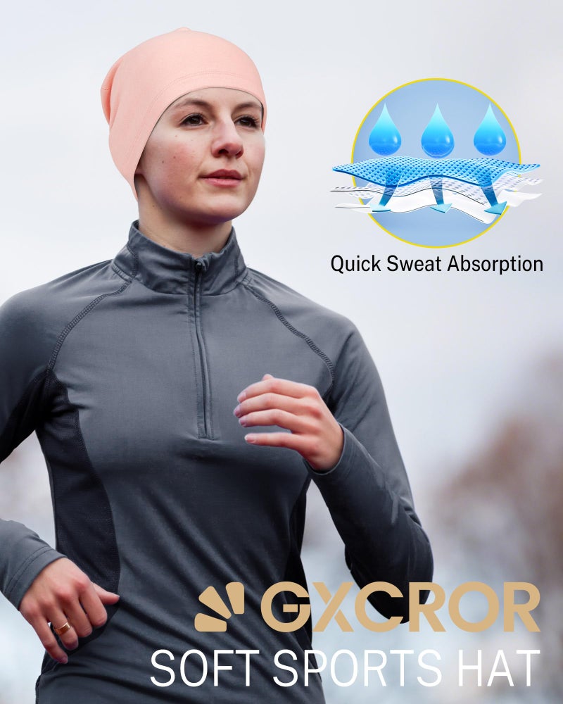 GXCROR Fleece Beanies Flexfit Winter Hats Skull Cap Cycling Cap Reflective Running Gear Bonnet Pink - Image 4
