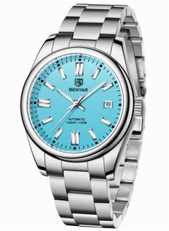 BENYAR Men's Fashion Automatic Mechanical Watches, 39MM Stainless Steel Waterproof Frame, Silver Blue Dial, Luxurious Elegant, Silver Steel Band BY5185  - Image 1
