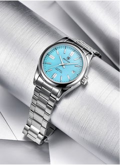 BENYAR Men's Fashion Automatic Mechanical Watches, 39MM Stainless Steel Waterproof Frame, Silver Blue Dial, Luxurious Elegant, Silver Steel Band BY5185  - Image 3