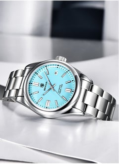 BENYAR Men's Fashion Automatic Mechanical Watches, 39MM Stainless Steel Waterproof Frame, Silver Blue Dial, Luxurious Elegant, Silver Steel Band BY5185  - Image 4