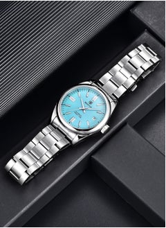 BENYAR Men's Fashion Automatic Mechanical Watches, 39MM Stainless Steel Waterproof Frame, Silver Blue Dial, Luxurious Elegant, Silver Steel Band BY5185  - Image 5